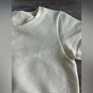 Aerie Offline Seamless Ribbed Cropped Cream T-Shirt thumbnail 2