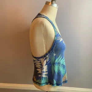 dELiA*s blue tropical racer back crop tank top thumbnail 2
