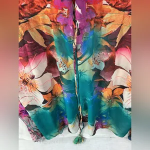 Elegant Floral Women's Tunic in Teal and Pink A556 thumbnail 2