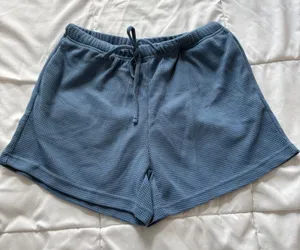 Ekouaer Waffle Knit Lounge Shorts Blue Drawstring Pajama Bottoms Womens Small thumbnail 1