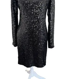 Dress the Population Kelly Black Sequin Open Back Mini Dress L thumbnail 6
