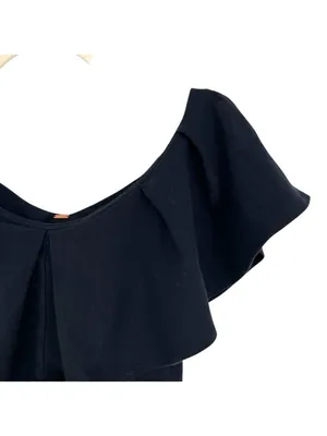 Free People Black Ruffle Off-Shoulder Fitted Top Size XS Coquette Romantic thumbnail 3