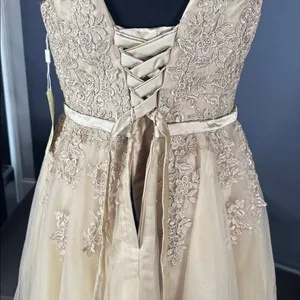 Women’s Gold Satin and Tulle Floral Short Prom Party Formal Dress Size 8 NEW thumbnail 7