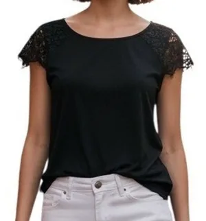WHITE HOUSE BLACK MARKET Black Lace Sequin‎ Cap Sleeve Boat Neck Top EUC Size XS thumbnail 1