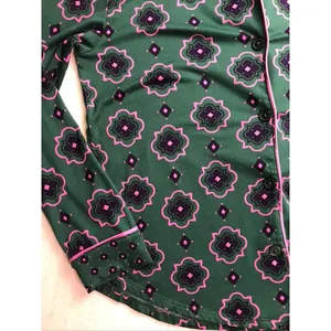 Room Service Pajama Set Women Small Green Pink Geometric Long Sleeve‎ thumbnail 3