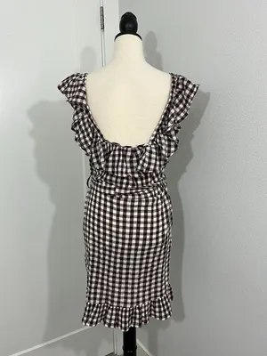 New Topshop Size 10 Brown Gingham Ruffle Sleeve Sash Dress NWT thumbnail 2