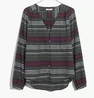 MADEWELL V-Neck Button-Down Shirt in Pineview Plaid | size Large thumbnail 1