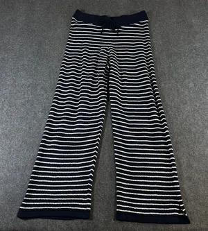 Pact Organic‎ Cotton Linen Knit Striped Wide Leg Lounge Pants Navy White Medium thumbnail 1