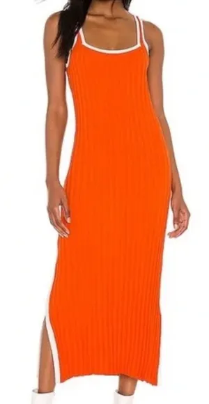 SOLID & STRIPED Orange Ribbed Maxi Dress with White Trim thumbnail 1