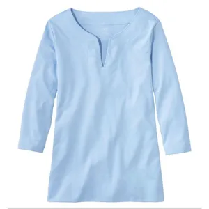 L.L. Bean supima cotton blue notch neck top size M thumbnail 1
