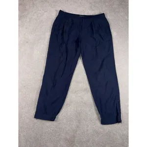 VINCE Pleated Slouchy Cropped Zip Leg‎ Pants Trousers Navy Blue 6 Ankle Zip thumbnail 2