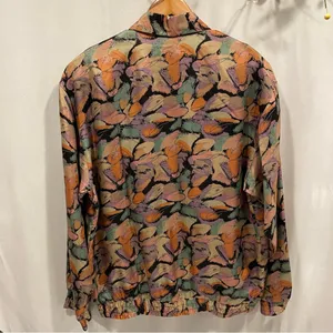 Funky vintage pastel earth tones silk Oleg Cassini track jacket pockets thumbnail 4