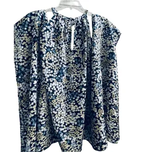 Michael Kors‎ Floral Cold Shoulder Chain Halter Neck Blouse Navy Blue Cream L thumbnail 5