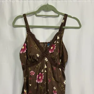 Old Navy Women’sLace-Trimmed Satin Cami Slip Dress M Brown Floral Midi Babydoll thumbnail 6