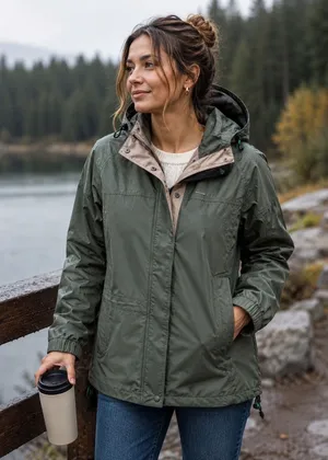 Craghoppers AquaDry Waterproof Hooded Rain Jacket Womens US 8 Olive Green thumbnail 1