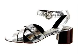 Tory Burch City Heel Sandal in Metallic Vachetta Silver Leather size 9 thumbnail 1