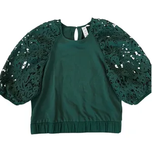 Like New Anthropologie Dolan Lace Puff Sleeve Sweatshirt Top Green Size Small thumbnail 4