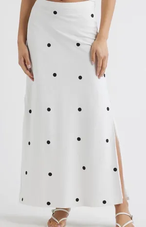 Open Edit Linen Blend Column Polka Dot  Maxi Skirt thumbnail 1