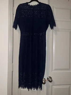 Lulus midi lace cocktail navy dress thumbnail 5