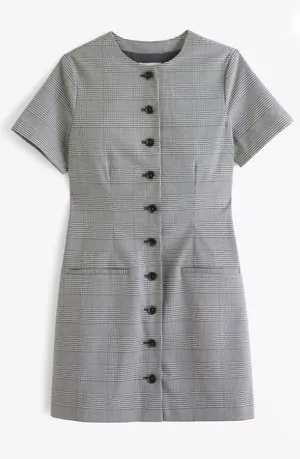 Abercrombie & Fitch A&F Mara Short-Sleeve Vest Mini Dress Plaid Grey Gray Small thumbnail 1