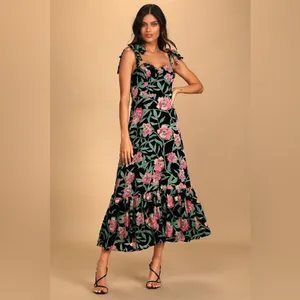 NWT Lulus Glorious Garden Black Floral Print Burnout Velvet Maxi Dress sz XS thumbnail 3