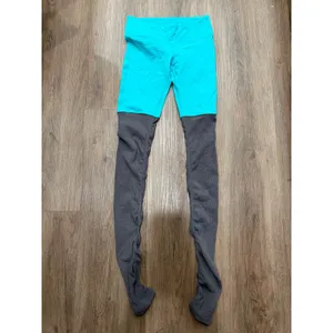 Alo Yoga Goddess Leggings Teal Charcoal Grey Ribbed Colorblock High Waist Pants‎ thumbnail 2