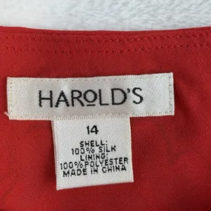 Vtg Harold’s Sz 14 Silk Skirt‎ Red Floral Ruffle Hem Pull On Bias Romantic Flowy thumbnail 5