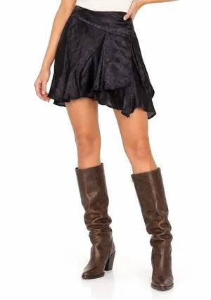 Free People Starstruck Black Satin Jacquard Star Ruffle Wrap Mini Skirt NWT 0 thumbnail 1