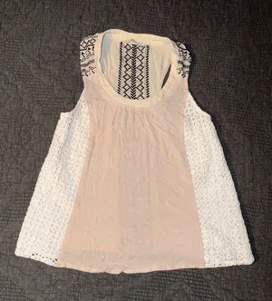Miss Me Cream Tank with White Crochet Panels thumbnail 1