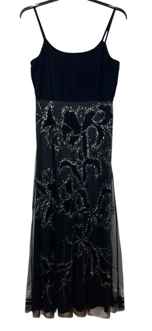 VTG Y2K Adrianna Papell Black Beaded Dress Velvet Burnout Mesh Formal Dress 12 thumbnail 1