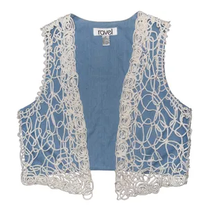 💙💖Ravel Retro‎ Sheer Soutache Crochet Western Blue Sleeveless Vest Cottage thumbnail 1