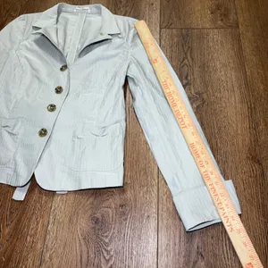 Weekend Max Mara Pinstripe Blazer Jacket Cream Cotton Women Size 4 Tie Back Chic thumbnail 6