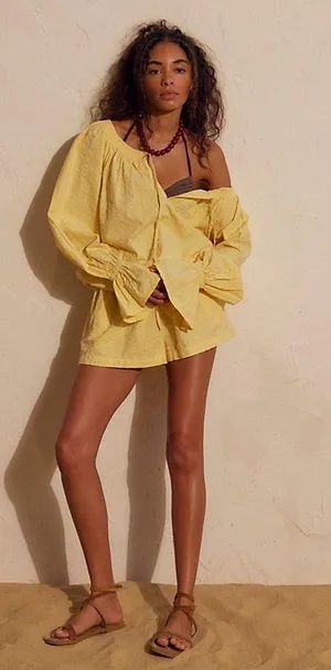 NWT free people Estrella Romper in yellow. Size Medium thumbnail 1