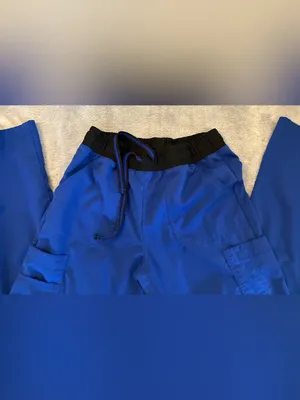 Scrubstar Brand Women’s Blue Cargo Jogger Scrub Pants/Black Waistband Size Small thumbnail 2