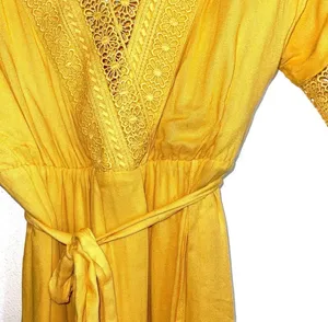 Altar’d State Crochet Wrap Mini Dress Yellow Belted V-neck thumbnail 4