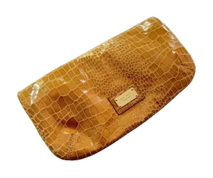 Nine West‎ Clutch Bag Women Tan Croc Embossed Foldover Classic Minimalist Preppy thumbnail 1