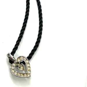 Heart necklace pendant crystals silk cord Vietnam Stainless Steal Charm 8" thumbnail 2