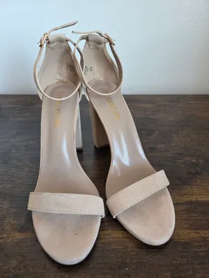 Dream Pairs Hi-Chunk Nude Beige Faux Suede Heels Ankle Strap Wedding Guest 9 thumbnail 7