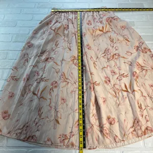 T Tahari Maxi Skirt Womens Large Cream‎ Pink Floral A-Line Stretch Lightweight L thumbnail 2