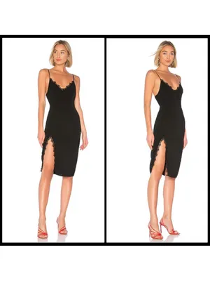 Superdown Brianna Black Lace Trim Sleeveless V Neck Slip Dress Small thumbnail 2