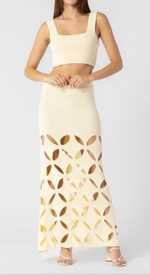 Two Piece Knit Maxi Skirt Set Yellow Size L thumbnail 1