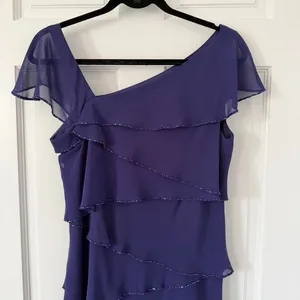 y2k fairy Patra purple tiered chiffon asymmetrical cocktail dress beaded size 10 thumbnail 3
