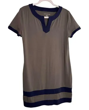 Tommy Hilfiger Womens Contrast Trim Shift Dress Taupe Navy Size Large thumbnail 3