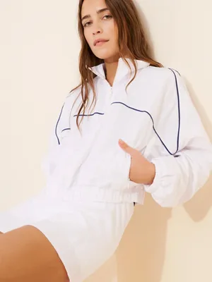 Anthropologie Year of Ours White Tennis Cropped Windbreaker Athletic Jacket XS thumbnail 1