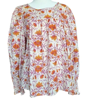 Universal Threads Orange Puff Sleeve Blouse with Peter Pan Collar‎ thumbnail 1