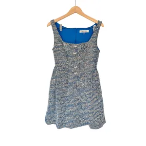 Taylor Blue White Tweed Bow Detail Mini Dress Square Neck Fit Flare Size 8P NEW thumbnail 4