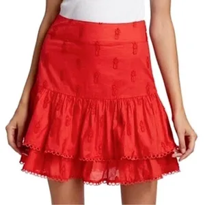 NWT Farm Rio Ruffled 3-D Pineapple Mini Skirt Size Medium Warm Red Tropical NEW thumbnail 1