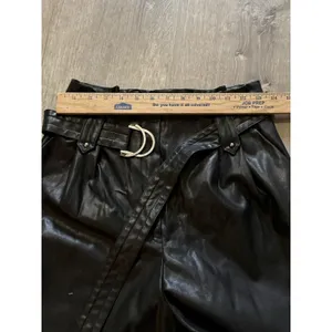 Zara Black Faux Leather Paperbag‎ Waist Shorts with Tie Belt Womens Small thumbnail 6
