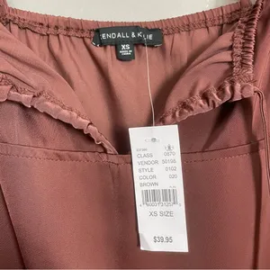 NWT Kendall +‎ Kylie Slip Drsss FLAWS Brown Size XS Midi Tie Milkmaid Satin thumbnail 9