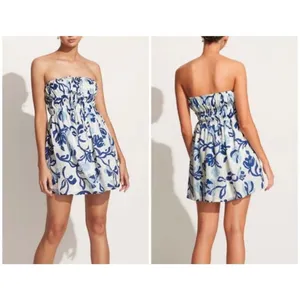 Faithfull the Brand Palmira 100% Linen Floral Strapless Mini Dress Small thumbnail 2